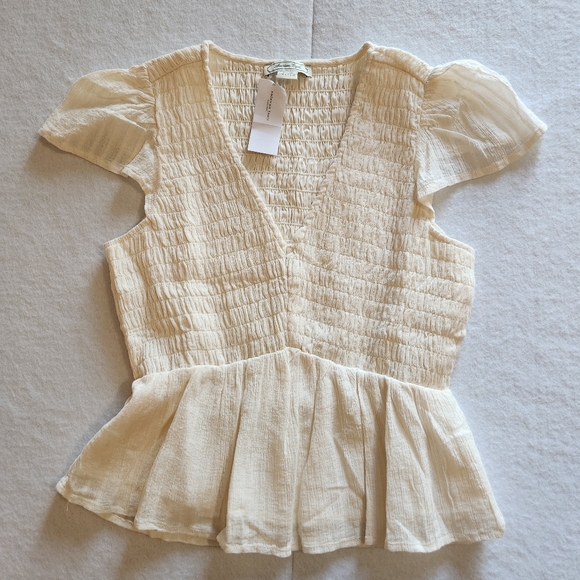 American Eagle Outfitters Cream Peplum Blouse Size Small - Picture 1 of 7